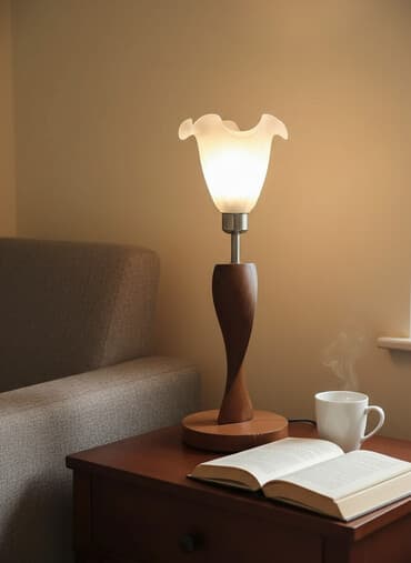 торшер светильник: 1 фото Настольный светильник, очень изящный, дерево, стекло украсит — 1