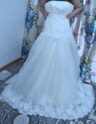 брендовая куртка: Свадебное платье, Mori Lee, С корсетом, Со шлейфом, Атлас, США, Пайетки, Кружево, Стразы, Б/у — 9