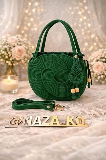 сумка плетёная: Классическая сумка, Материал: Хлопок, Съёмный ремень, Женские — 4