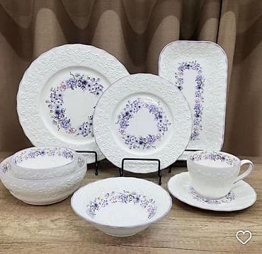 акция набор: Столовый сервиз из качественной керамики с рельефным краем и цветочным — 4