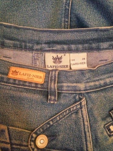 джинсы костюм: Джинсы, Прямые, Средняя талия, Со стразами, M — 5