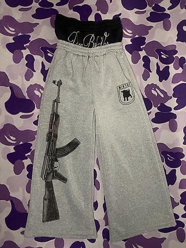 Шубалар: Широкие спортивные штаны с принтами - Цвет: светло‑серый меланж - — 3