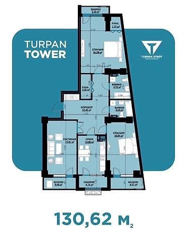 turpan tower: 3 комнаты, 131 м², Южная Магистраль Элитка, 8 этаж — 3