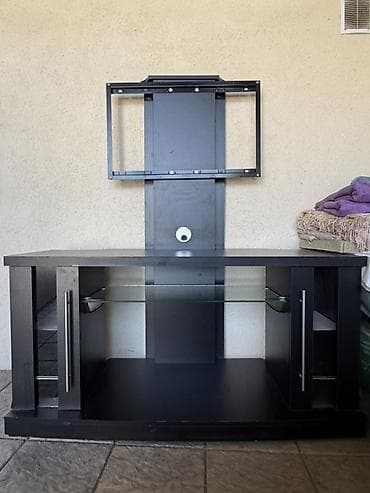 плоски: Тумба и подставка для телевизора, Напольная, ЛДСП, цвет - Черный — 1