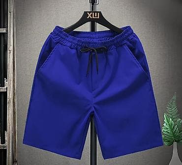 шорты мужской: Мужские однотонные шорты до колена - Модели: темно‑синие, зеленые — 3