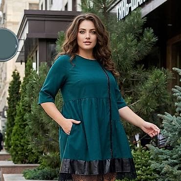 Повседневное платье, Осень-весна, Короткая модель, Трапеция, 2XL, 3XL, 4XL — 1