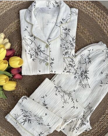 пижама для кормящих: Ваши любимые-МУСЛИНОВЫЕ🤍 M L XL(рукава длинные) 🍒легкие 🍒дышащие — 20
