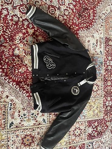 Шорты: Бомбер, Осень-весна, Шерсть, С кожаными рукавами, XL — 2