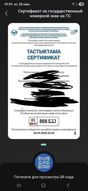 vin code: Сертификат на государственный регистрационный номер для ТС с особой — 1