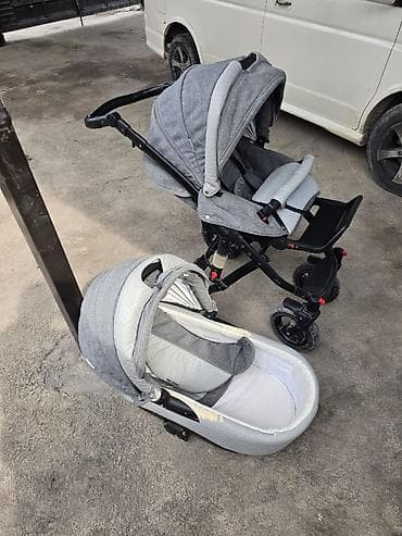 капяски в 3 в одном: Детская коляска 2 в 1 (люлька + прогулочный блок), серого цвета — 3