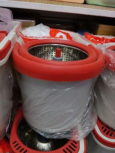 ведро с отжимом: Ведро с центрифугой для отжима швабры (spin-mop bucket), красно-белое — 2