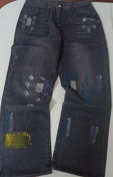 denim tears: Джинсы с ручной росписью - Цвет основы: тёмно‑серый деним - Посадка — 1