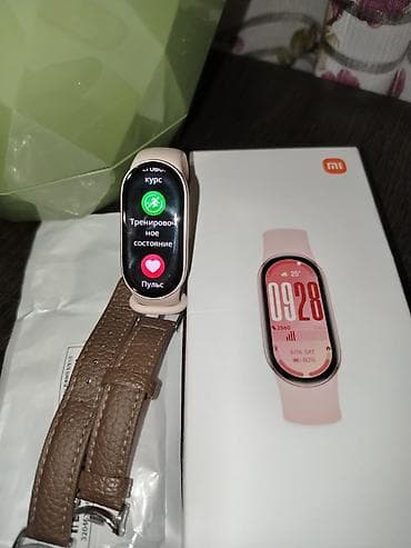 часы mi band: Xiaomi Smart Band 10 (розовый) + дополнительный кожаный ремешок - — 1