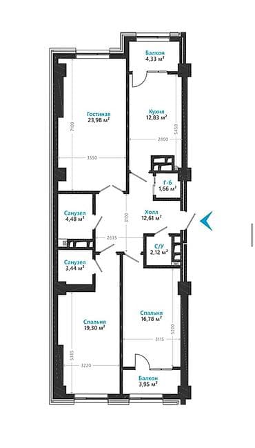 Недвижимость: 3 комнаты, 106 м², Асанбай мкр Элитка, 7 этаж, ПСО (под самоотделку) — 3