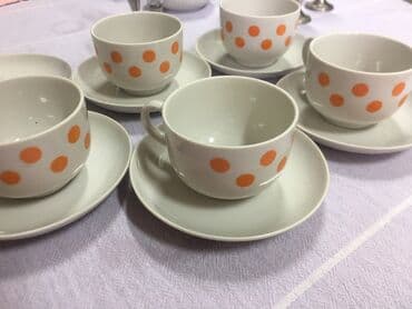 купить кофейный сервиз на 6 персон: ДУЛЁВО! 2 сервиза! Сервантное хранение! В горошек-5 чашек+6 блюдец — 2