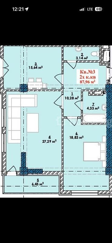 варианты: 2 комнаты, 88 м², Элитка, 17 этаж, Готовая ПСО (под самоотделку) — 1