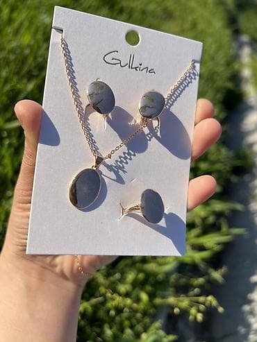 фурнитуру для бижутерии: Набор украшений Gulkina — колье, серьги и кольцо с овальными — 4