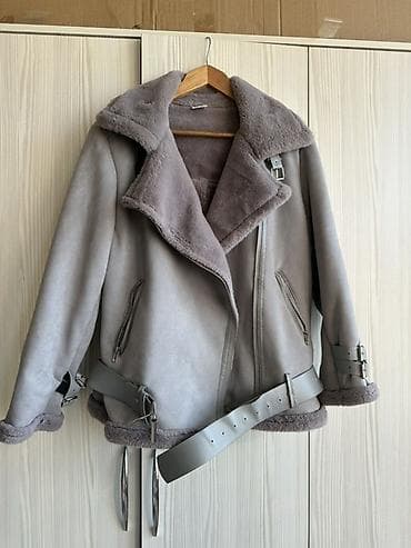 замшевые женские пиджаки: Демисезонная дубленка-косуха, женская. - Цвет: серо-тауpe (холодный — 2