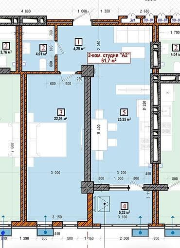 osh flat: 1 комната, 62 м², Джал мкр (в т.ч. Верхний, Нижний, Средний) Элитка, 9 этаж, ПСО (под самоотделку) — 9