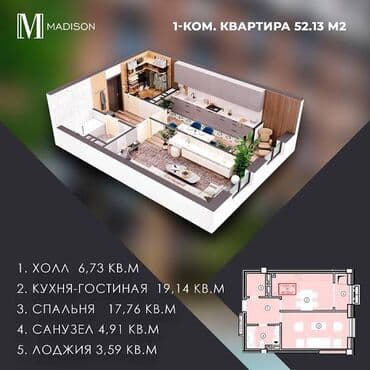 продам недвижимость: 1 комната, 52 м², Элитка, 6 этаж, ПСО (под самоотделку) — 3
