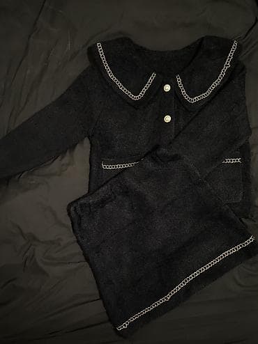 ресторация одежды: Женский комплект: кардиган + юбка - Цвет: черный с контрастной — 3