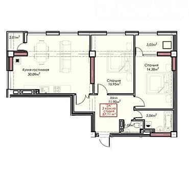 Продажа квартир: 3 комнаты, 87 м², Элитка, 11 этаж, Готовая ПСО (под самоотделку) — 4