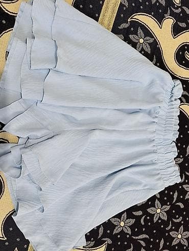 шорты оригинал: Легкие женские шорты-юбка цвета нежный голубой. - Дизайн: свободный — 1