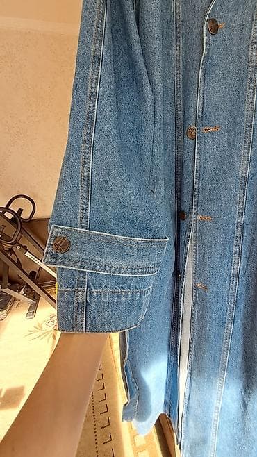 Жеке буюмдар: Джинсовое пальто-тренч UABI - Материал: плотный светло‑синий деним. - — 3