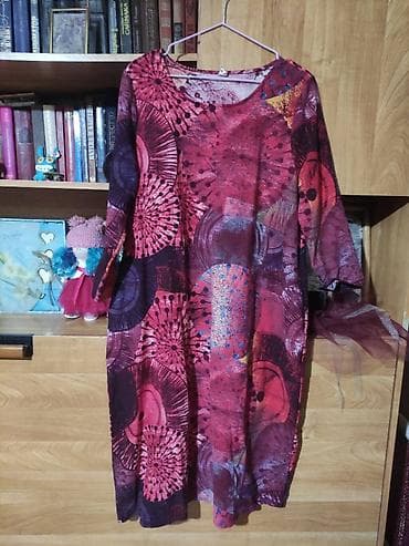 Повседневное платье, Китай, Осень-весна, Длинная модель, Лен, Оверсайз, 3XL