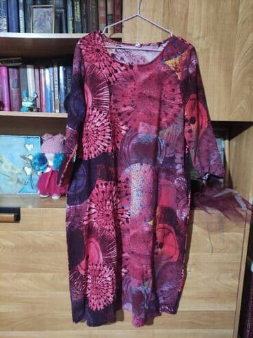 платье в стиле бохо большого размера: Күнүмдүк көйнөк, Кытай, Күз-жаз, Узун модель, Зыгыр, Оверсайз, 3XL — 1