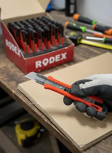 Набор выдвижных канцелярских ножей Rodex, выполненных в красно-черной