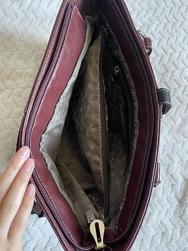 чемодан м: Женская сумка-тоут бордового цвета 90-ых - Материал: натуральная — 3