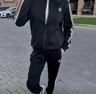 Толстовки, худи: Женский спортивный костюм (куртка на молнии + брюки) - Цвет: черный с — 1