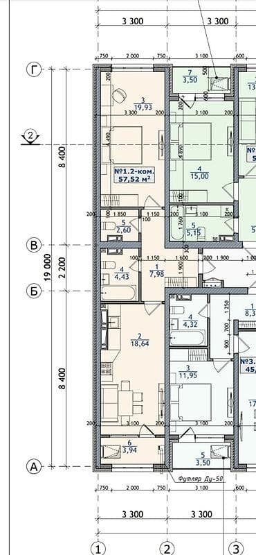 18: 2 комнаты, 57 м², 11 этаж — 3