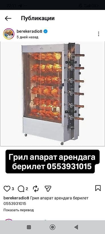 мойка кафе: Прокат профессионального гриль-аппарата (вертикальный роторный гриль — 1