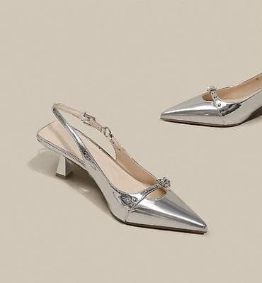 kleo 550: Женские туфли-слингбэки в зеркальном серебристом цвете. Каблик 6см — 2