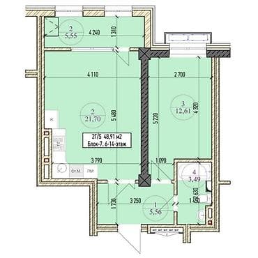 elegance stroy: 2 комнаты, 49 м², Элитка, 13 этаж, Готовая ПСО (под самоотделку) — 1