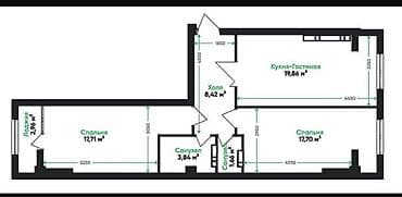 кызыл аскер сдаю квартира: 3 комнаты, 72 м², Элитка, 2 этаж — 2