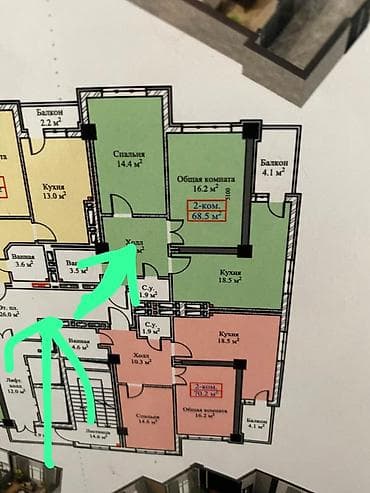 Недвижимость: 2 комнаты, 68 м², Элитка, 10 этаж, Готовая ПСО (под самоотделку) — 7