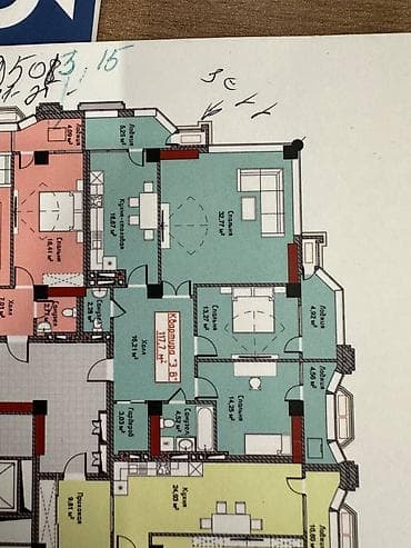 3: 3 комнаты, 118 м², Ак-Кеме (старый аэропорт) Элитка, 13 этаж, ПСО (под самоотделку) — 1