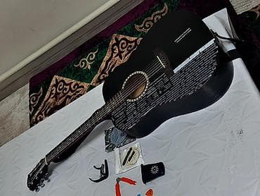 аксесуары для гитары: Акустическая гитара 41" (дредноут) в стильном матовом черном цвете с — 1