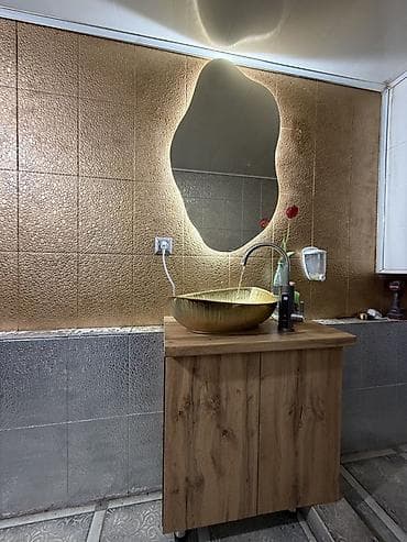 офисеый шкаф: Тумба для ванны, С раковиной, ЛДСП, цвет - Золотой — 3