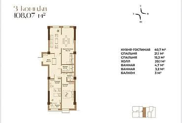 Строится, Элитка, 3 комнаты, 108 м² — 4