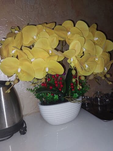 Вазалар: Искусственная композиция орхидей в кашпо. - Реалистичные фаленопсисы — 7