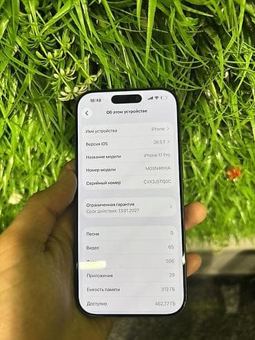 IPhone 17 Pro, Б/у, 512 ГБ, Синий, Зарядное устройство, Коробка, 99 % — 2