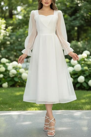 платье в клетку с белым воротником: Вечернее платье, Пышное, Длинная модель, С рукавами, Стандарт — 1