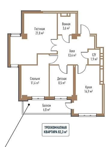 elegance stroy: 3 комнаты, 82 м², Элитка, 12 этаж, Готовая ПСО (под самоотделку) — 4