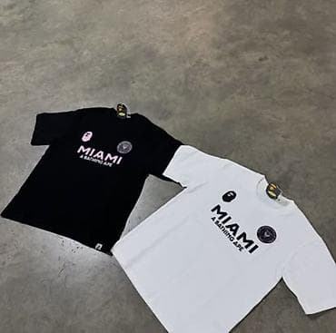 мусульманские одежда для мужчин: Футболки MIAMI A BATHING APE - Модели: черная с розовыми принтами и — 1