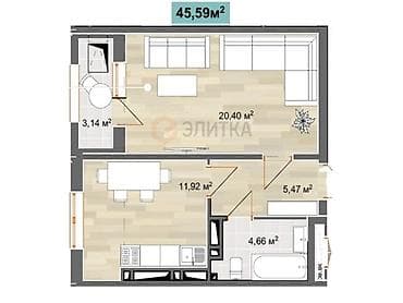 404: 1 комната, 45 м², Элитка, 3 этаж — 4