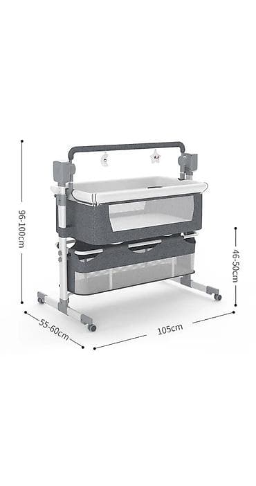 Детские кресла: Детская приставная кроватка, С колесиками, цвет - Серый — 1